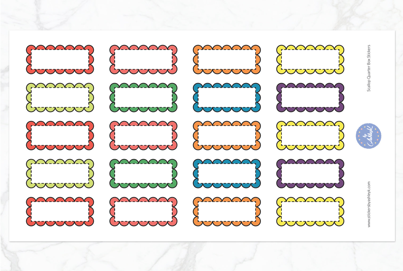 Scallop Quarter Box Stickers - Pastel Rainbow