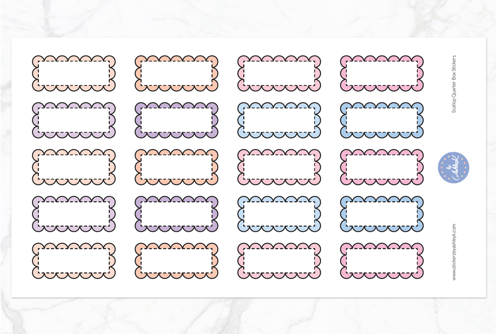 Scallop Quarter Box Stickers - Pastel Sunset