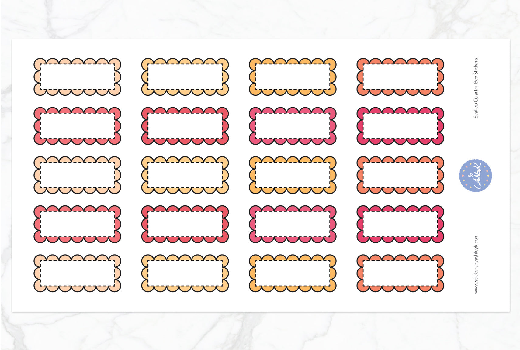 Scallop Quarter Box Stickers - Peach