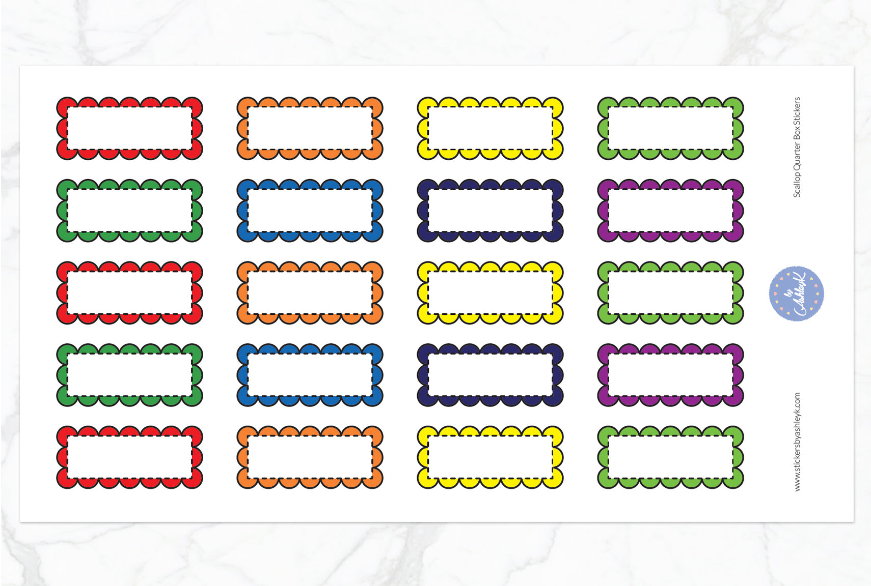Scallop Quarter Box Stickers - Rainbow