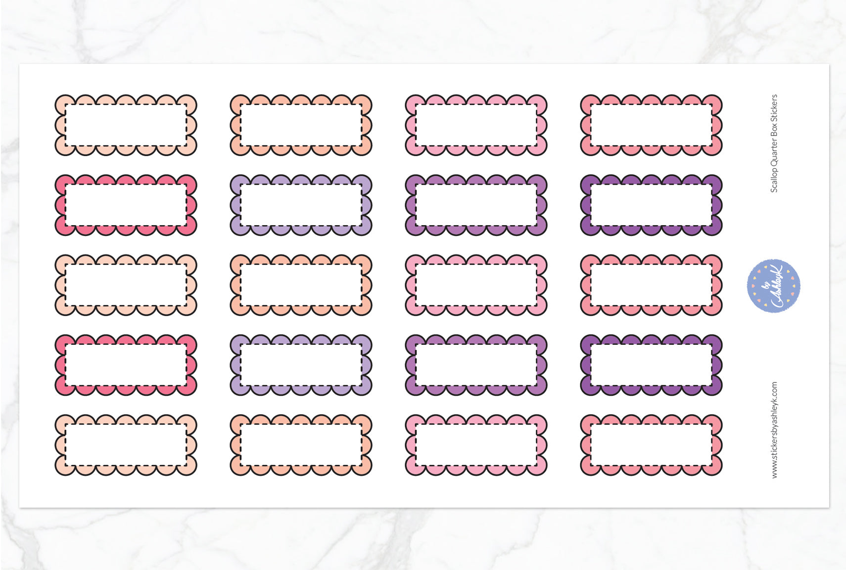 Scallop Quarter Box Stickers - Raspberry