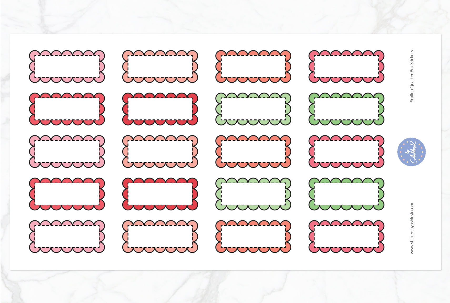 Scallop Quarter Box Stickers - Strawberry