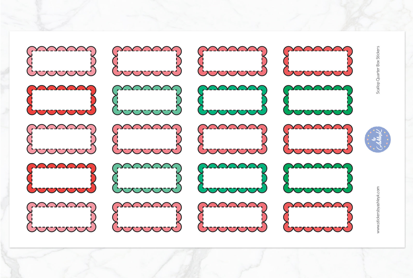 Scallop Quarter Box Stickers - Watermelon