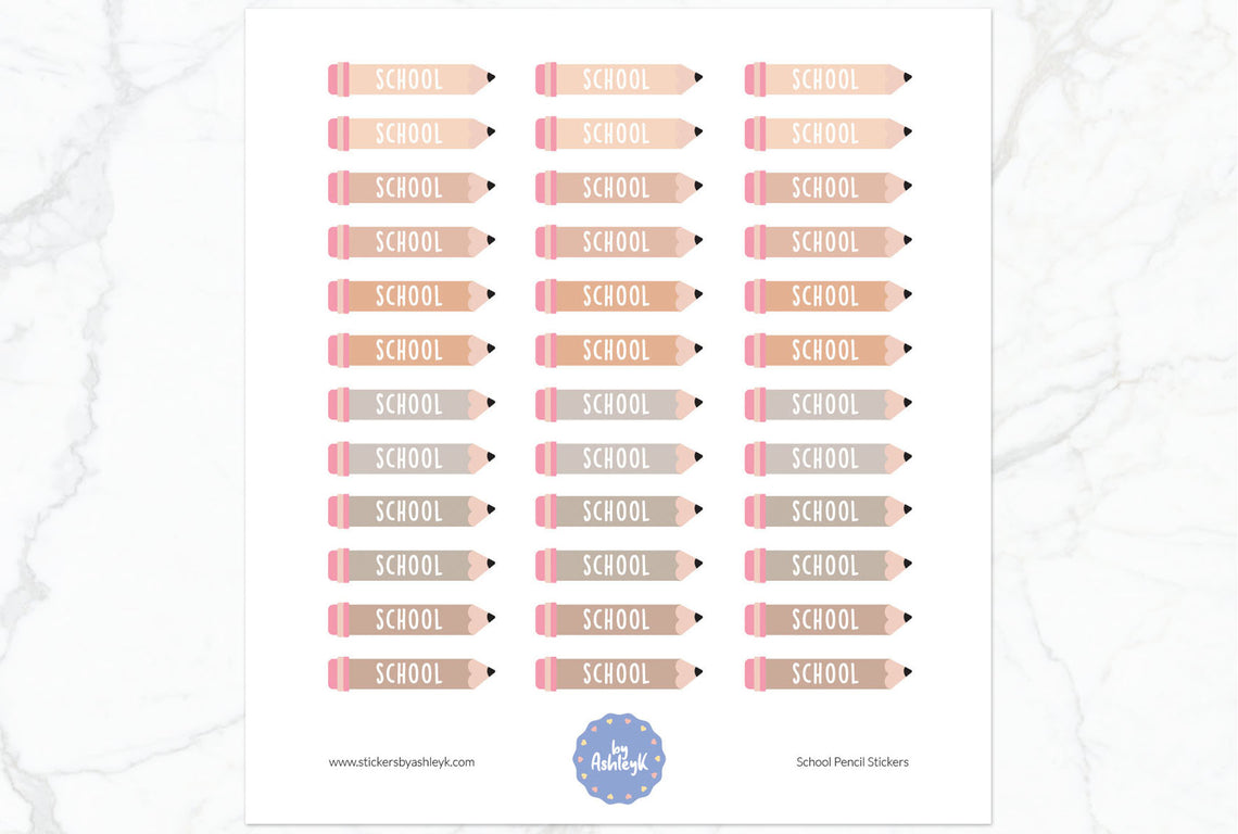 School Pencil Planner Stickers - Beige Neutral