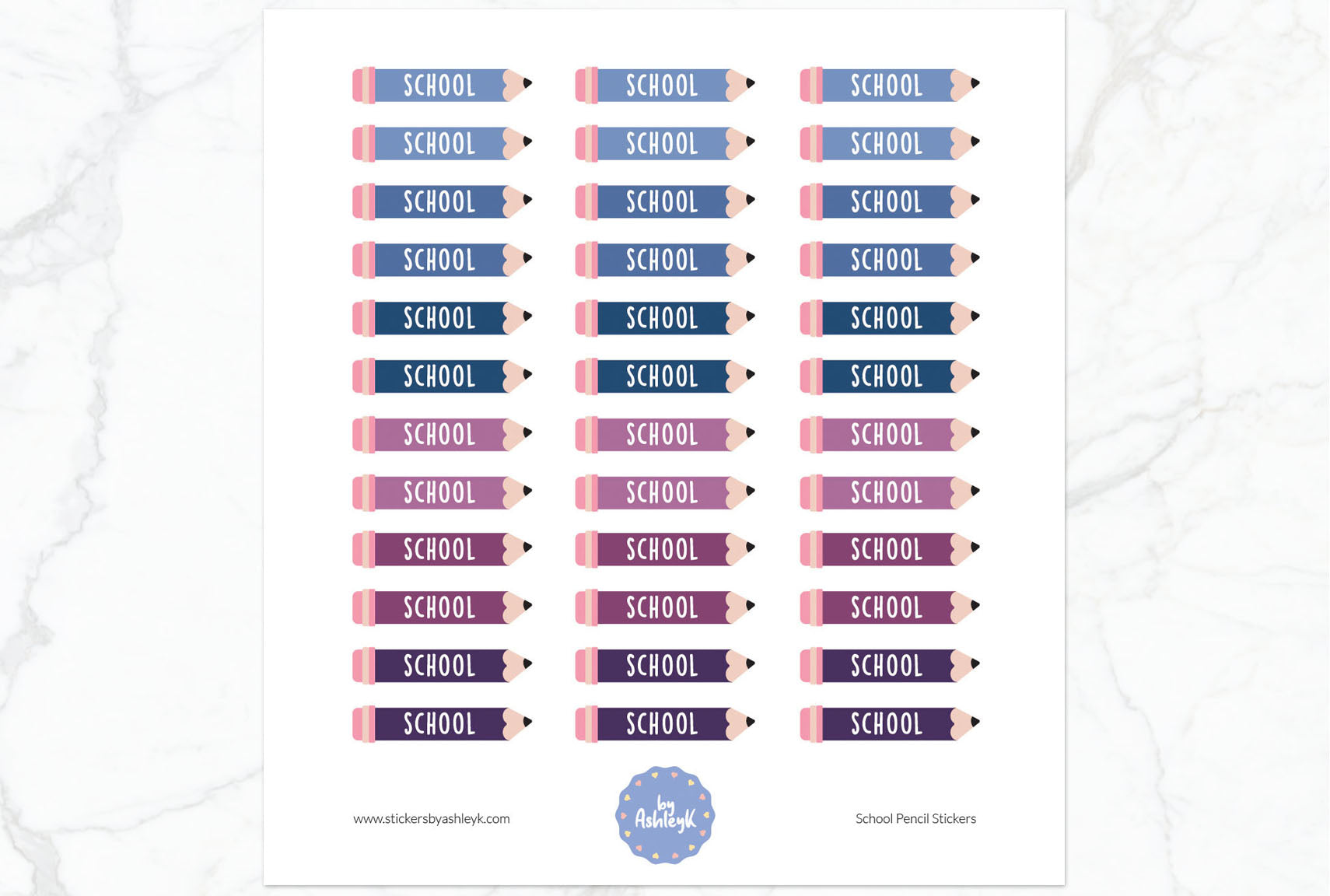 School Pencil Planner Stickers - Blueberry