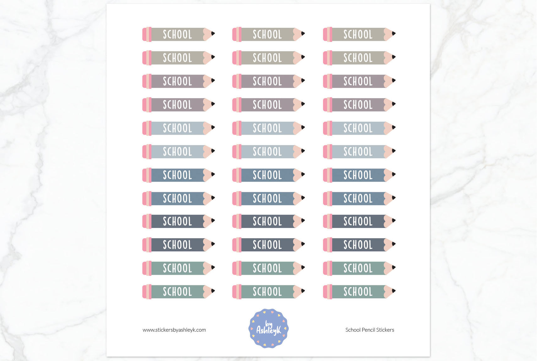 School Pencil Planner Stickers - Modern Neutral