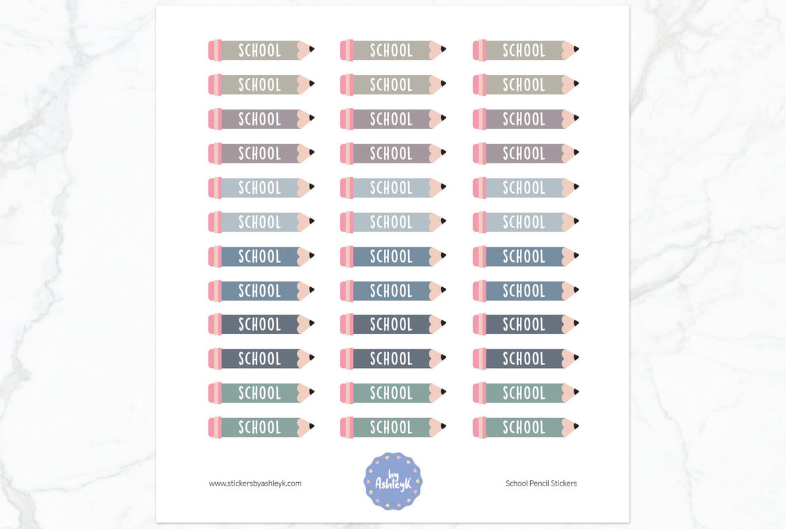 School Pencil Planner Stickers - Modern Neutral