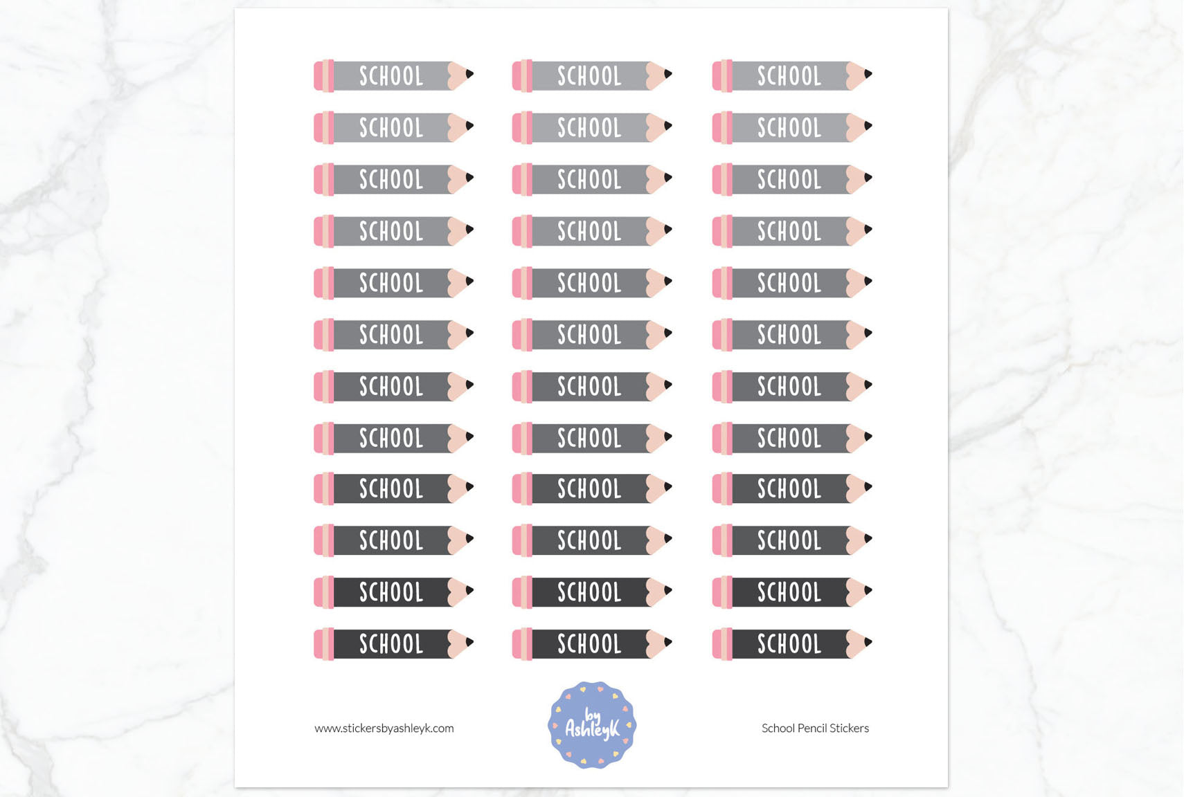 School Pencil Planner Stickers - Monochrome