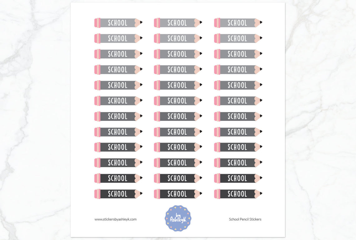 School Pencil Planner Stickers - Monochrome