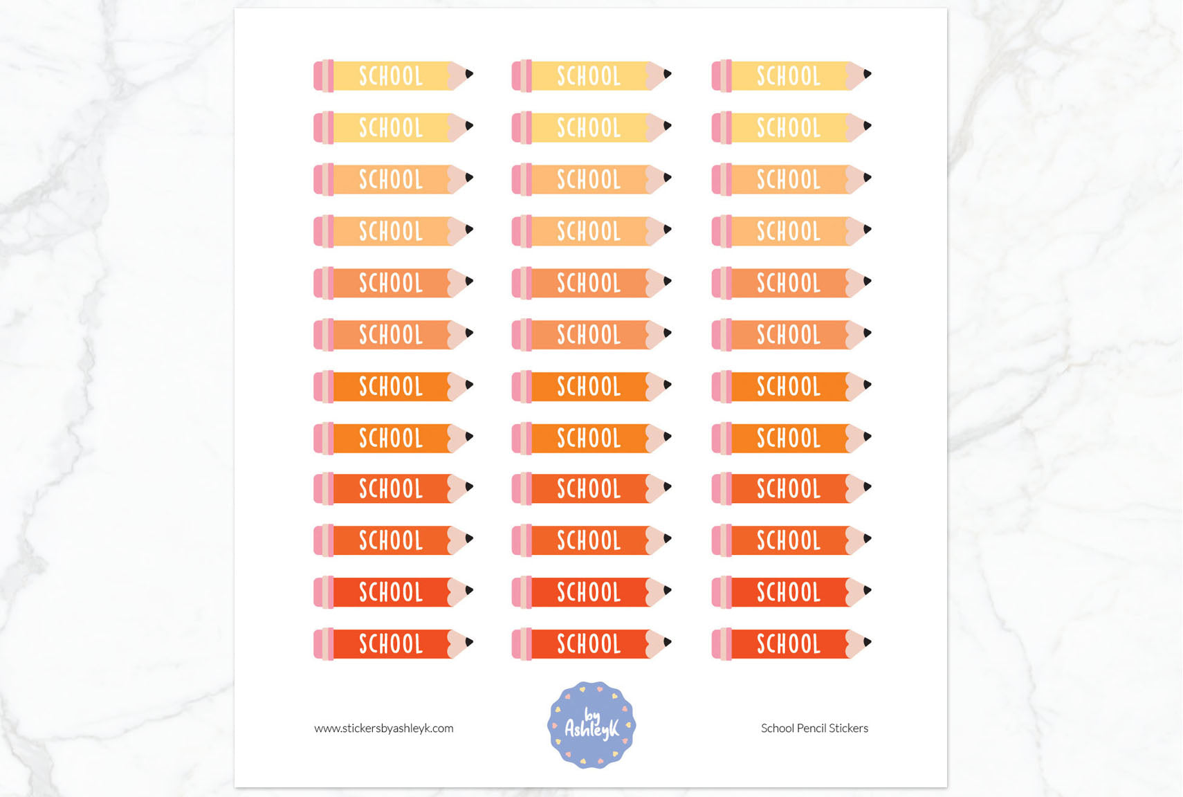 School Pencil Planner Stickers - Orange