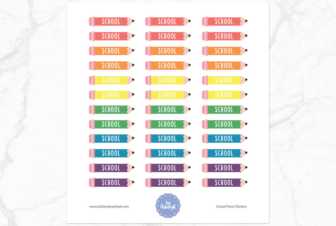 School Pencil Planner Stickers - Pastel Rainbow