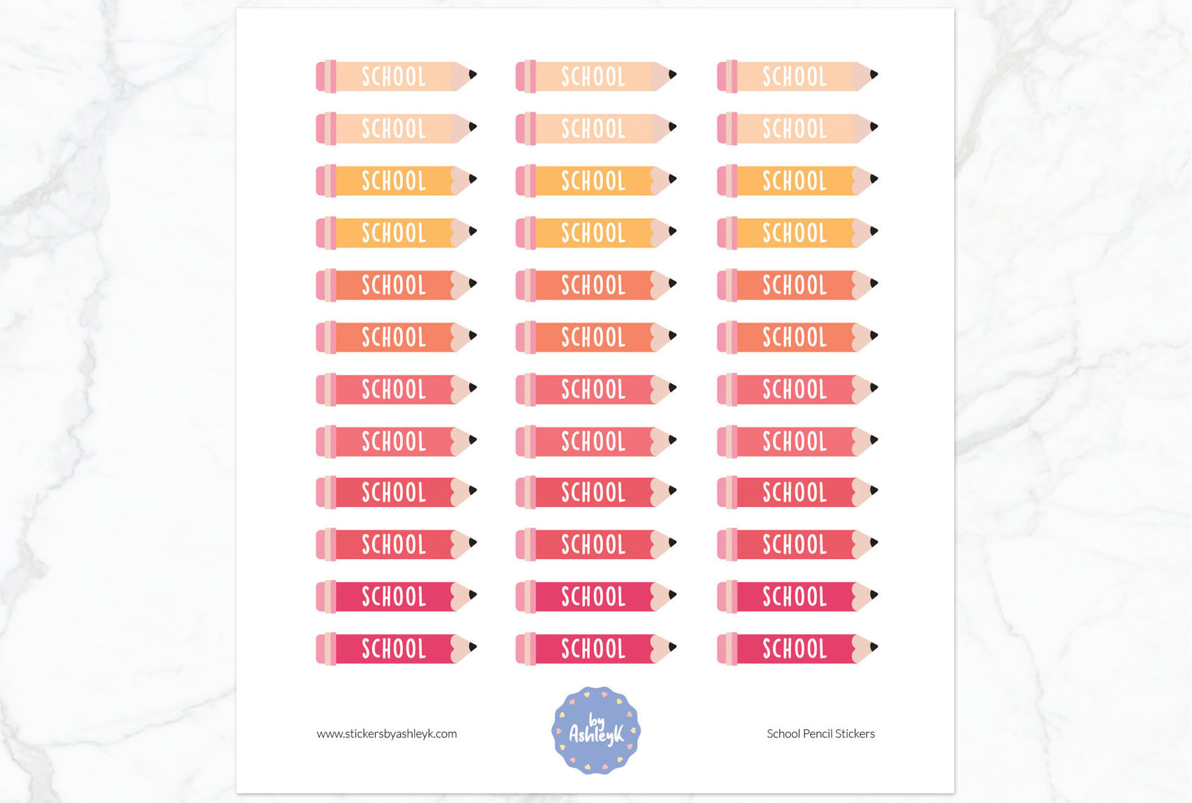 School Pencil Planner Stickers - Peach
