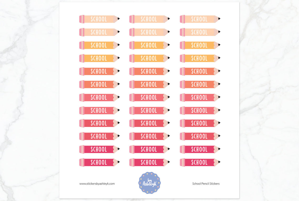 School Pencil Planner Stickers - Peach