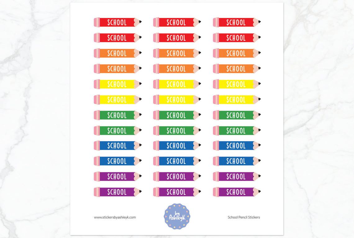 School Pencil Planner Stickers - Rainbow