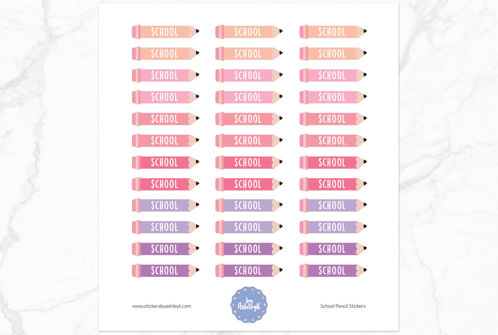 School Pencil Planner Stickers - Raspberry