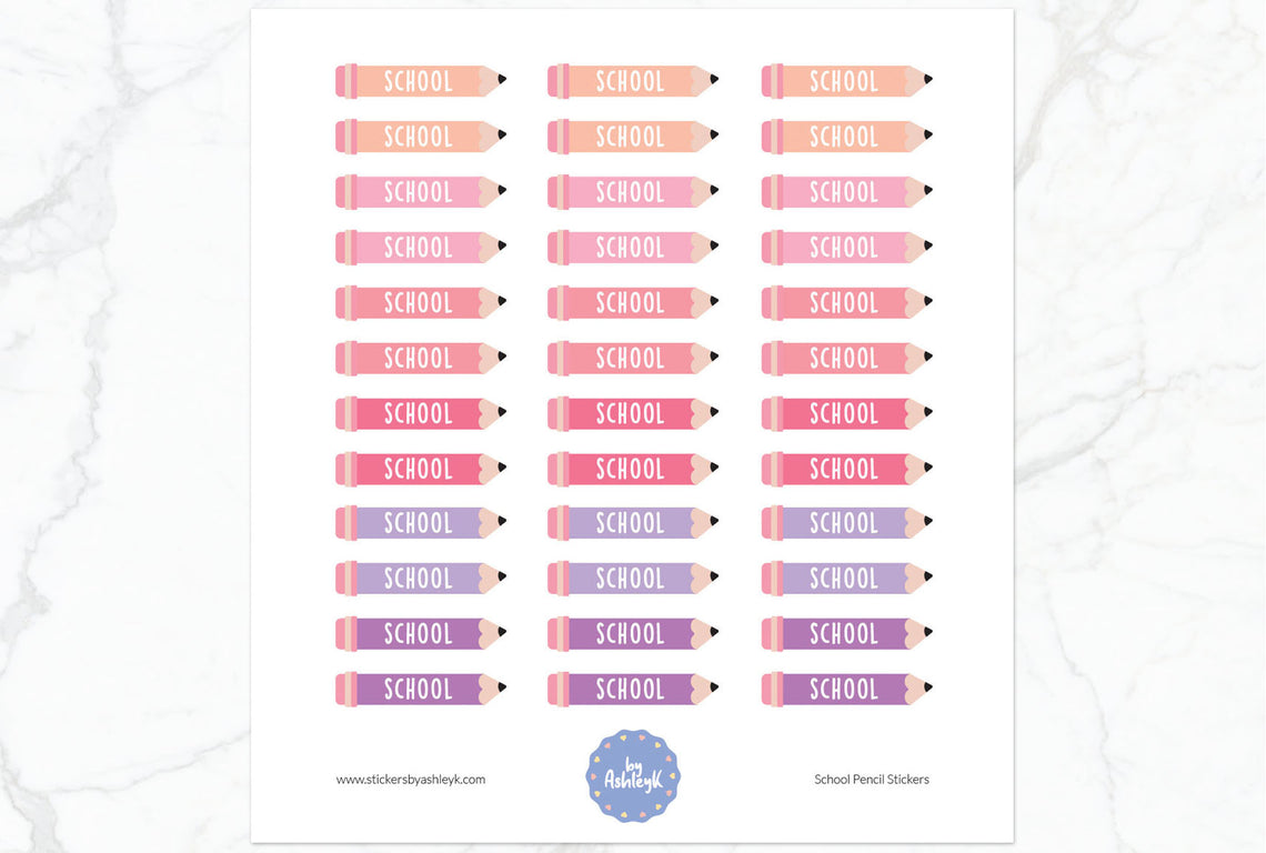 School Pencil Planner Stickers - Raspberry