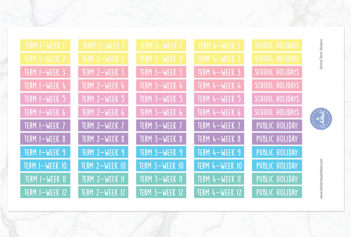 School Term Stickers - Pastel