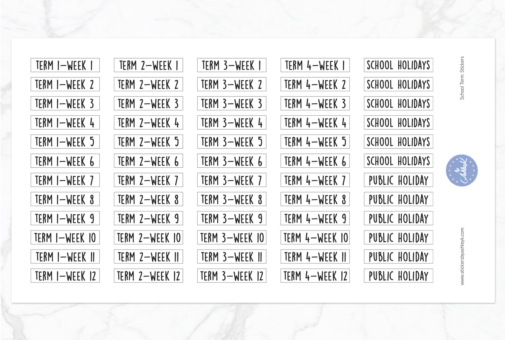 School Term Stickers - White
