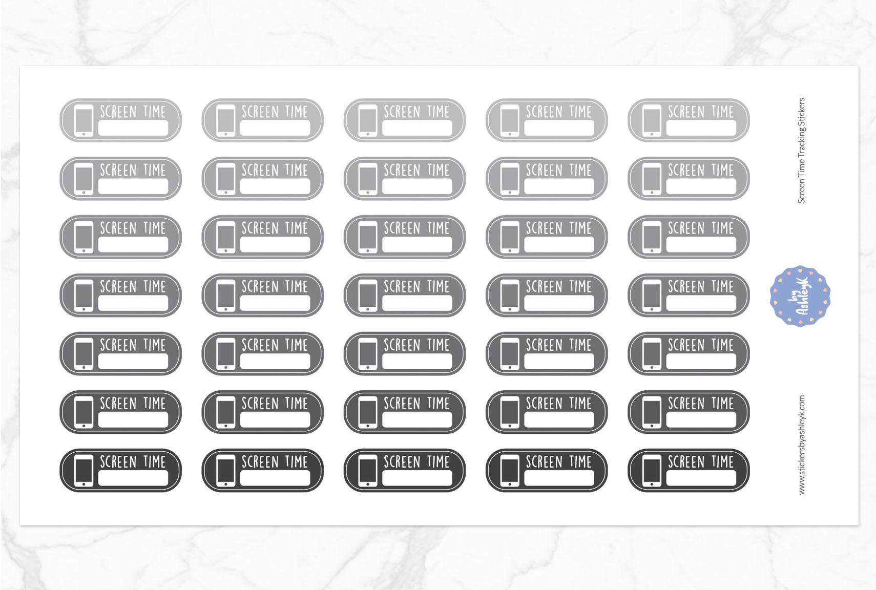 Screen Time Tracking Planner Stickers - Monochrome