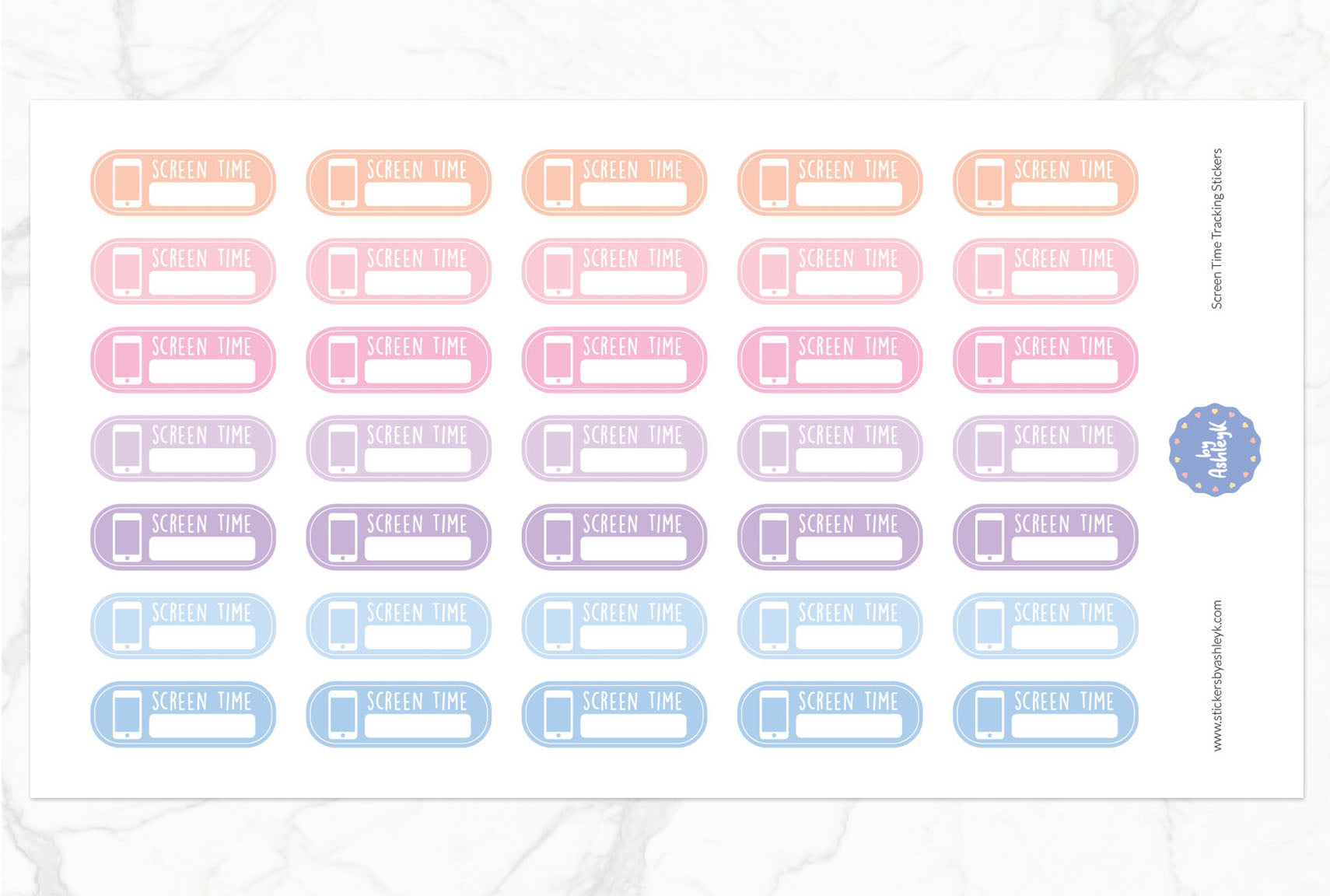Screen Time Tracking Planner Stickers - Pastel Sunset