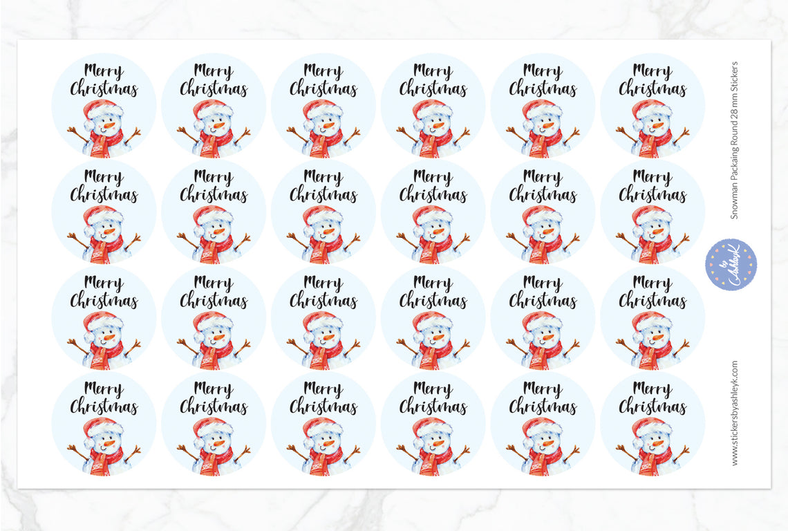 Snowman Packaging Round Stickers - 28 mm Diameter