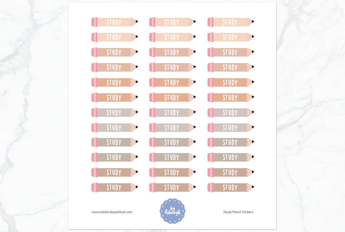 Study Pencil Planner Stickers - Beige Neutral