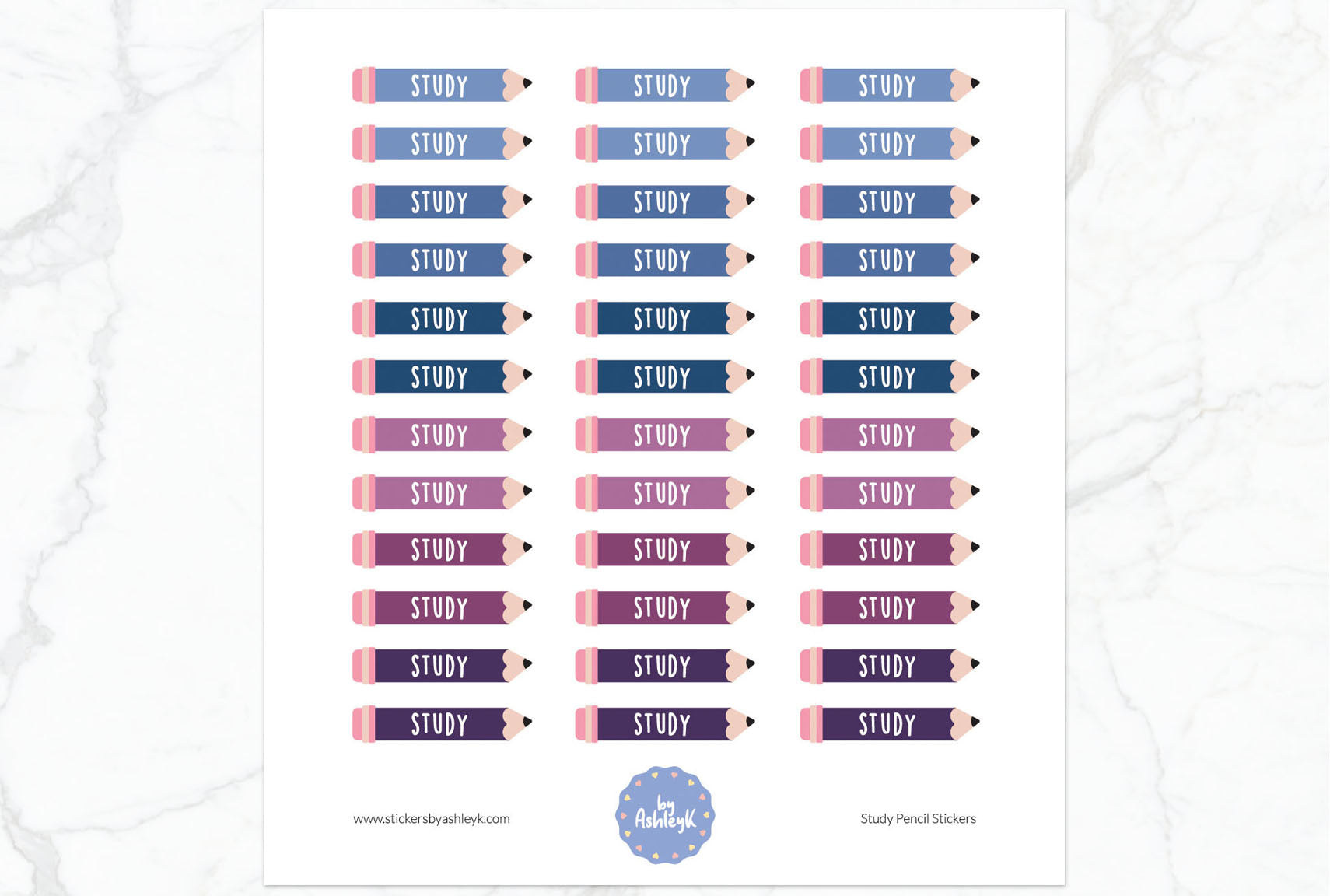 Study Pencil Planner Stickers - Blueberry