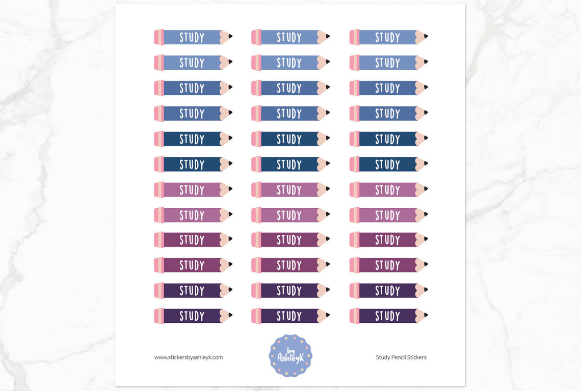 Study Pencil Planner Stickers - Blueberry