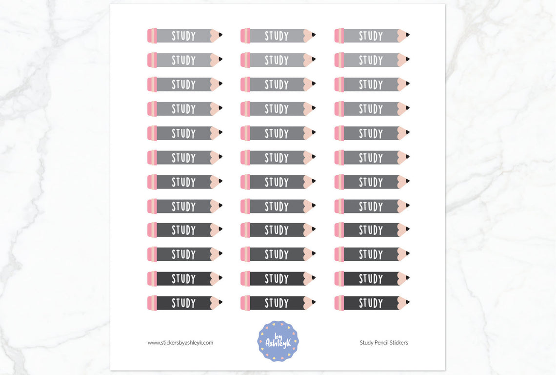 Study Pencil Planner Stickers - Monochrome