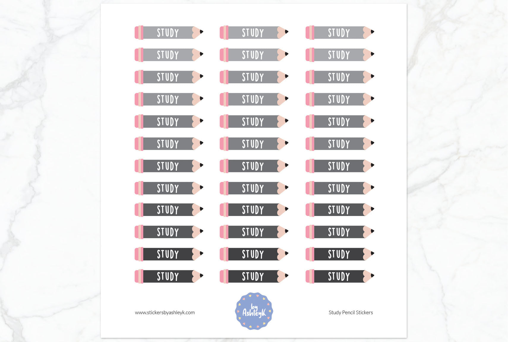 Study Pencil Planner Stickers - Monochrome