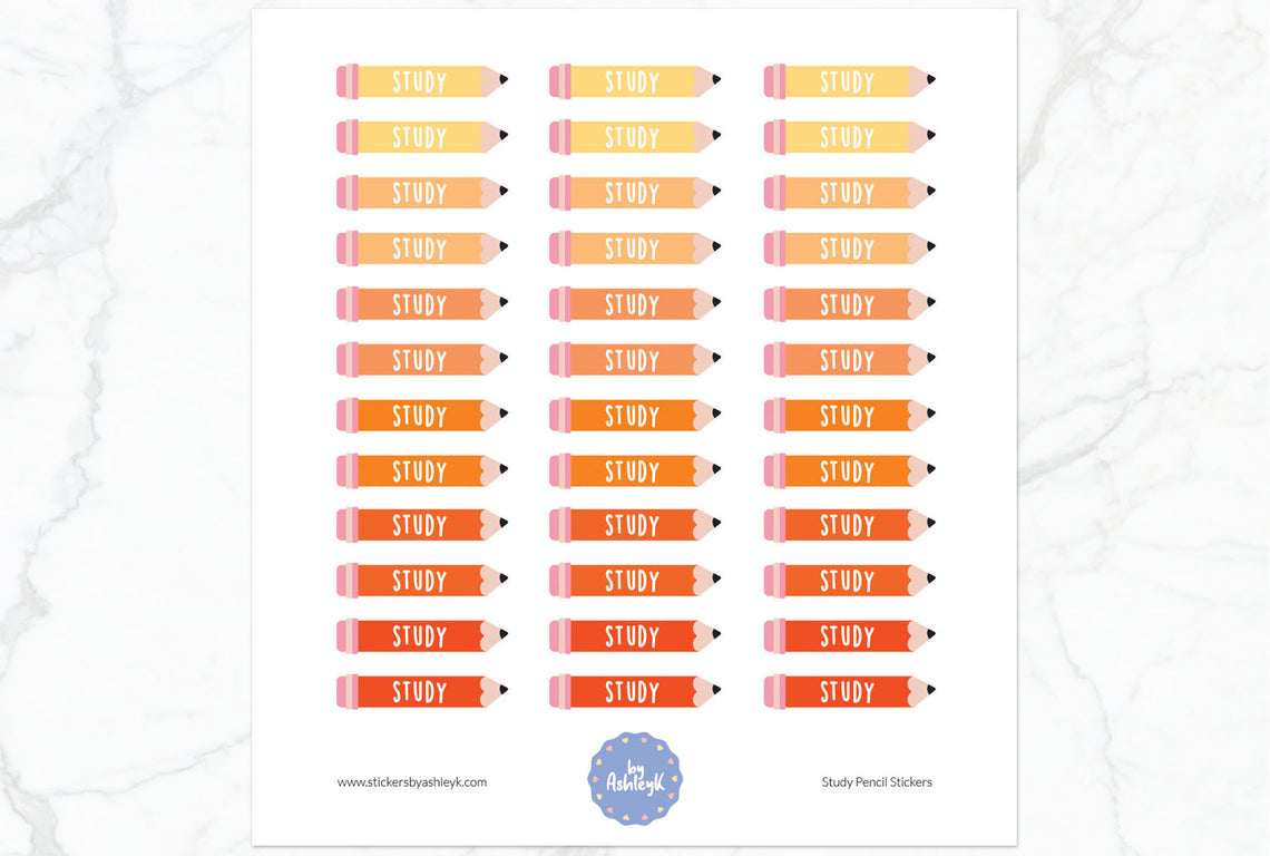 Study Pencil Planner Stickers - Orange