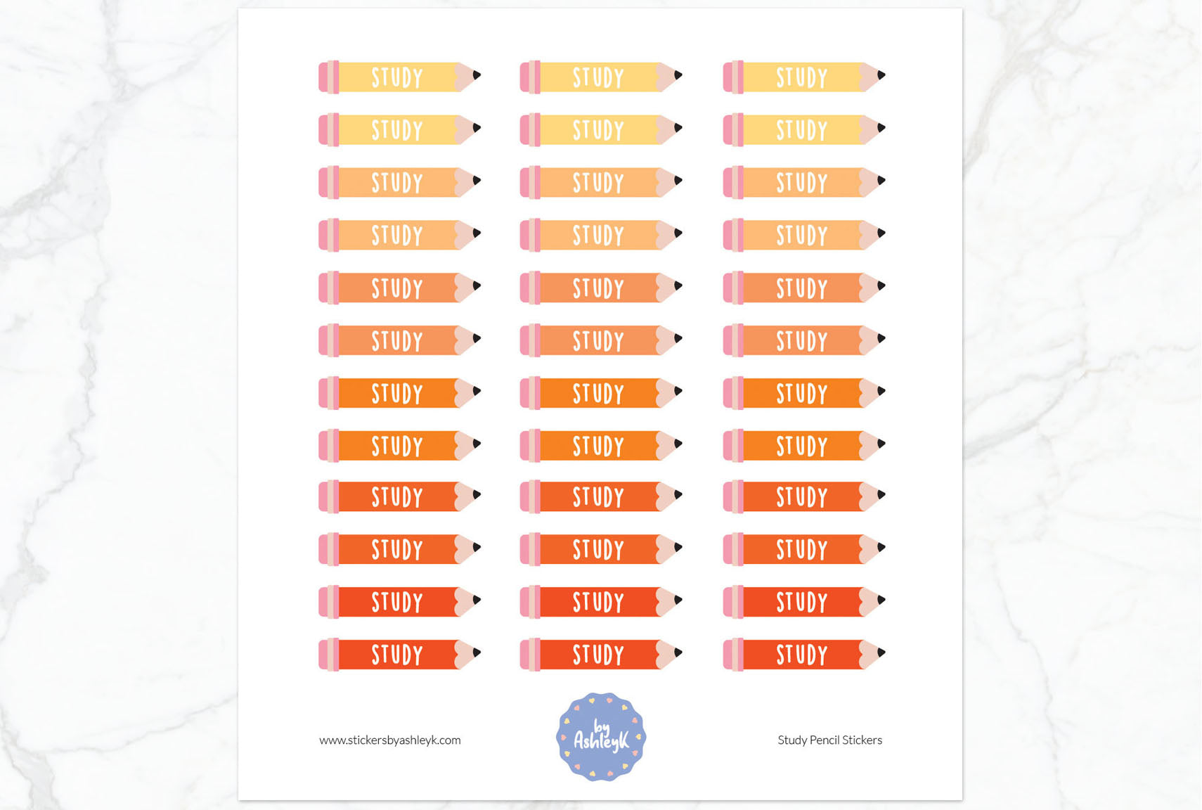 Study Pencil Planner Stickers - Orange