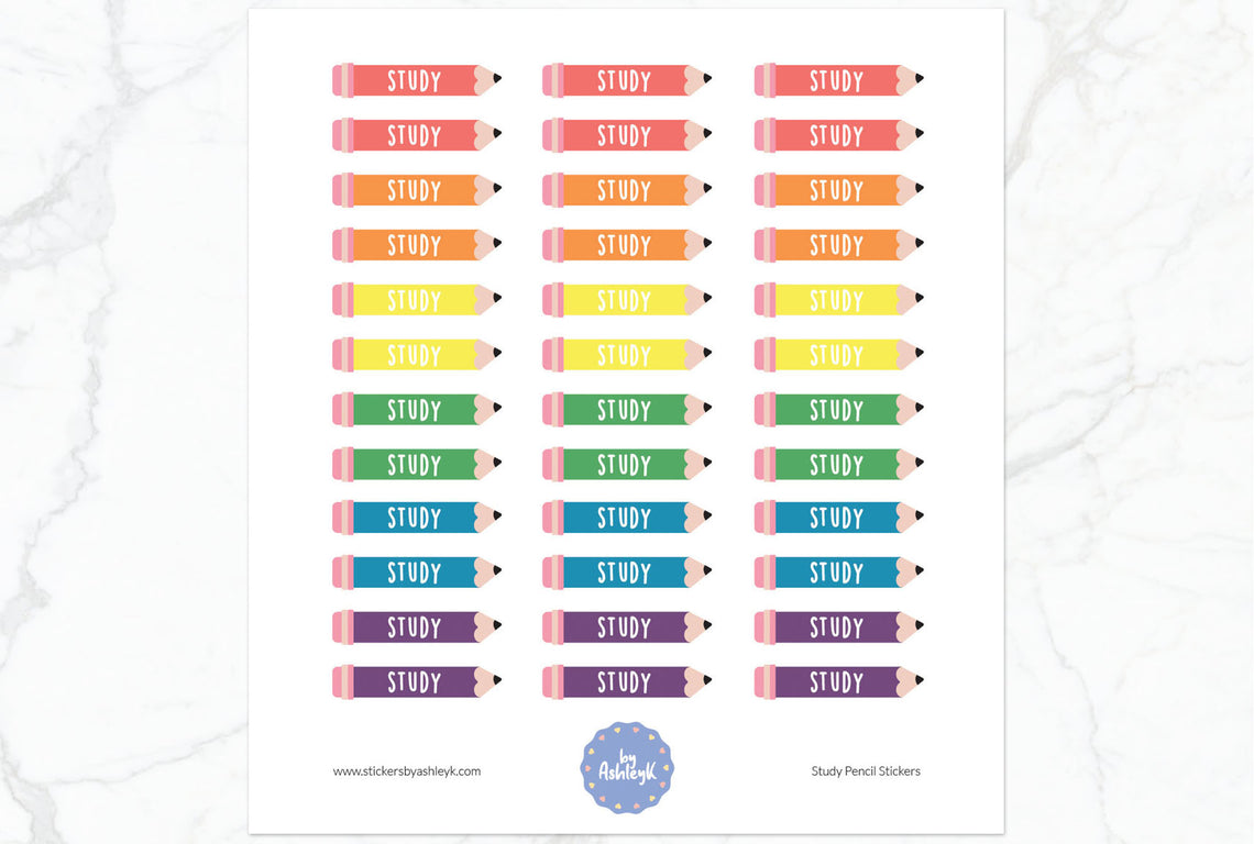 Study Pencil Planner Stickers - Pastel Rainbow