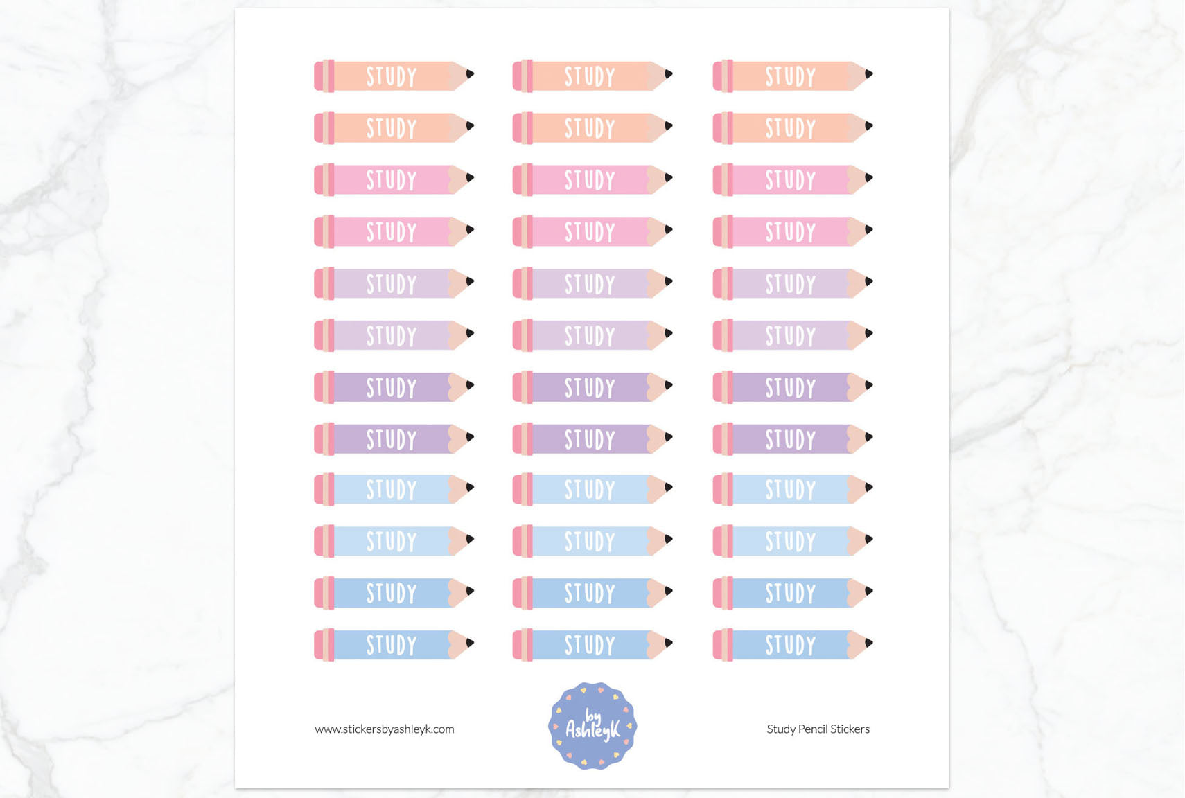 Study Pencil Planner Stickers - Pastel Sunset