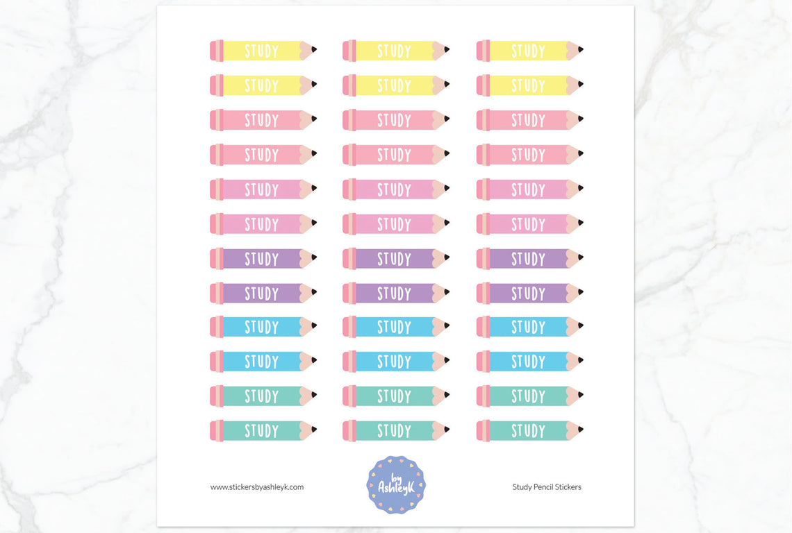 Study Pencil Planner Stickers - Pastel