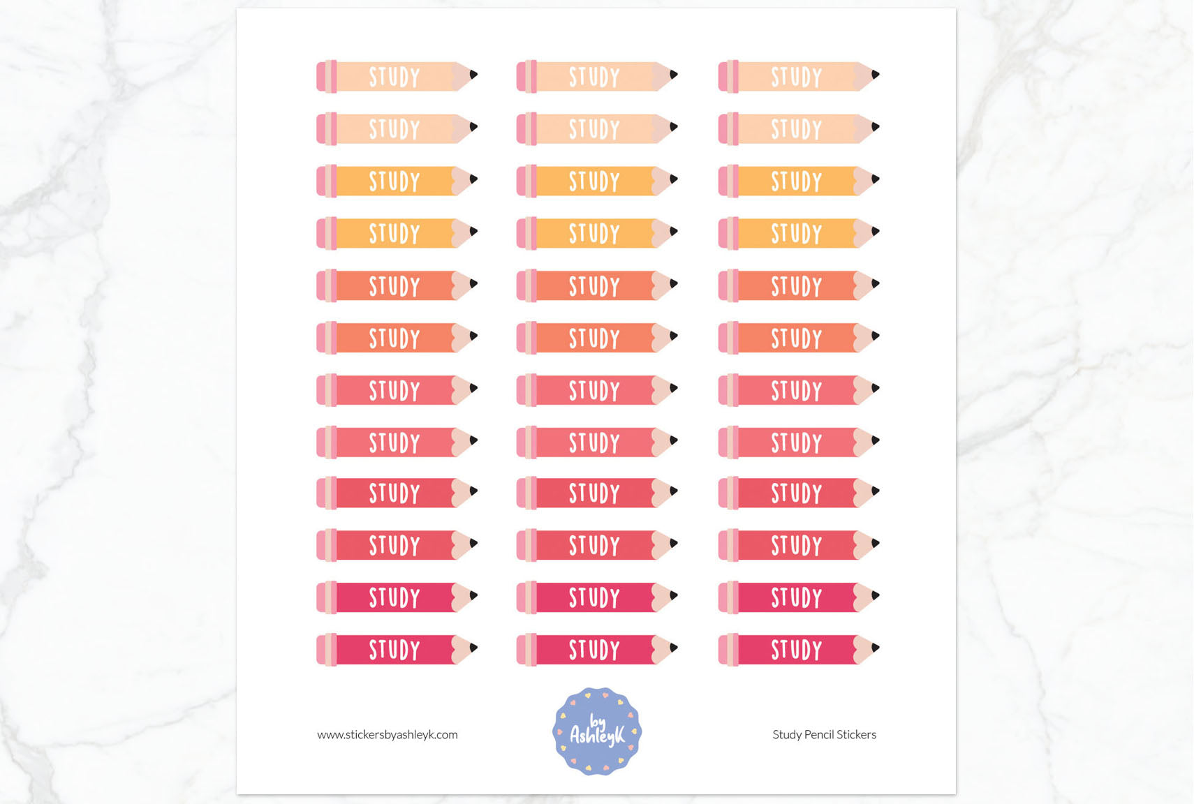 Study Pencil Planner Stickers - Peach