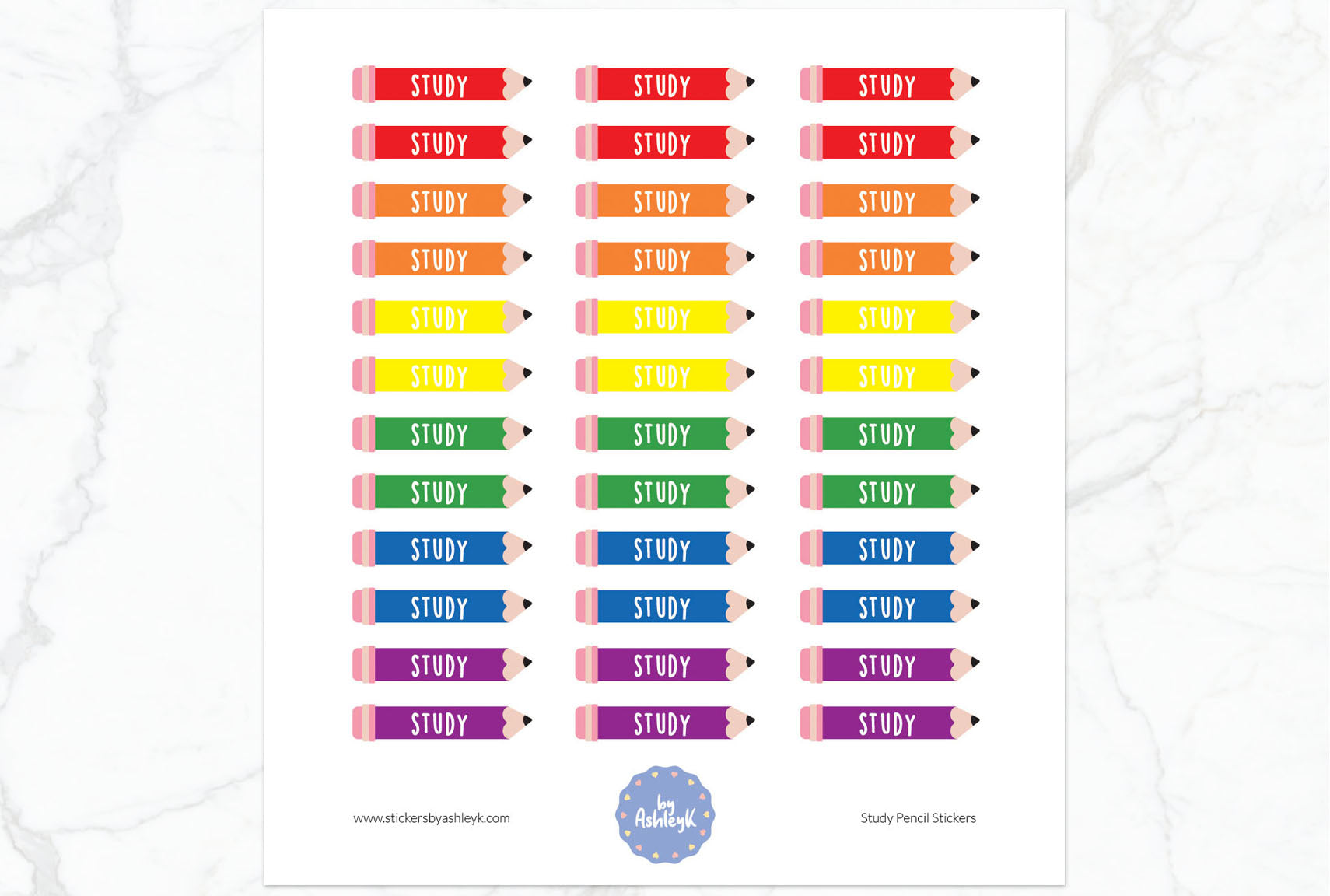 Study Pencil Planner Stickers - Rainbow
