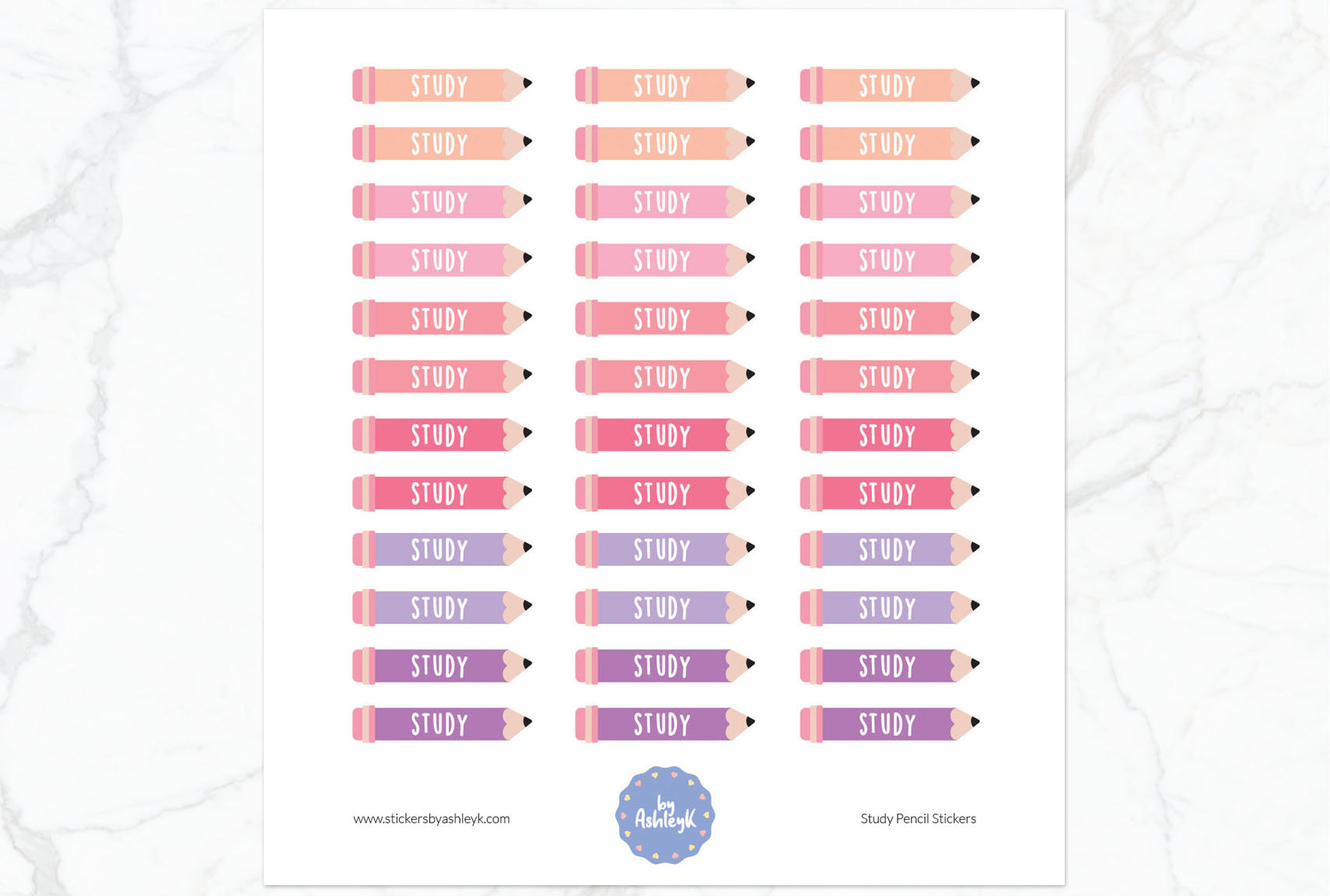 Study Pencil Planner Stickers - Raspberry