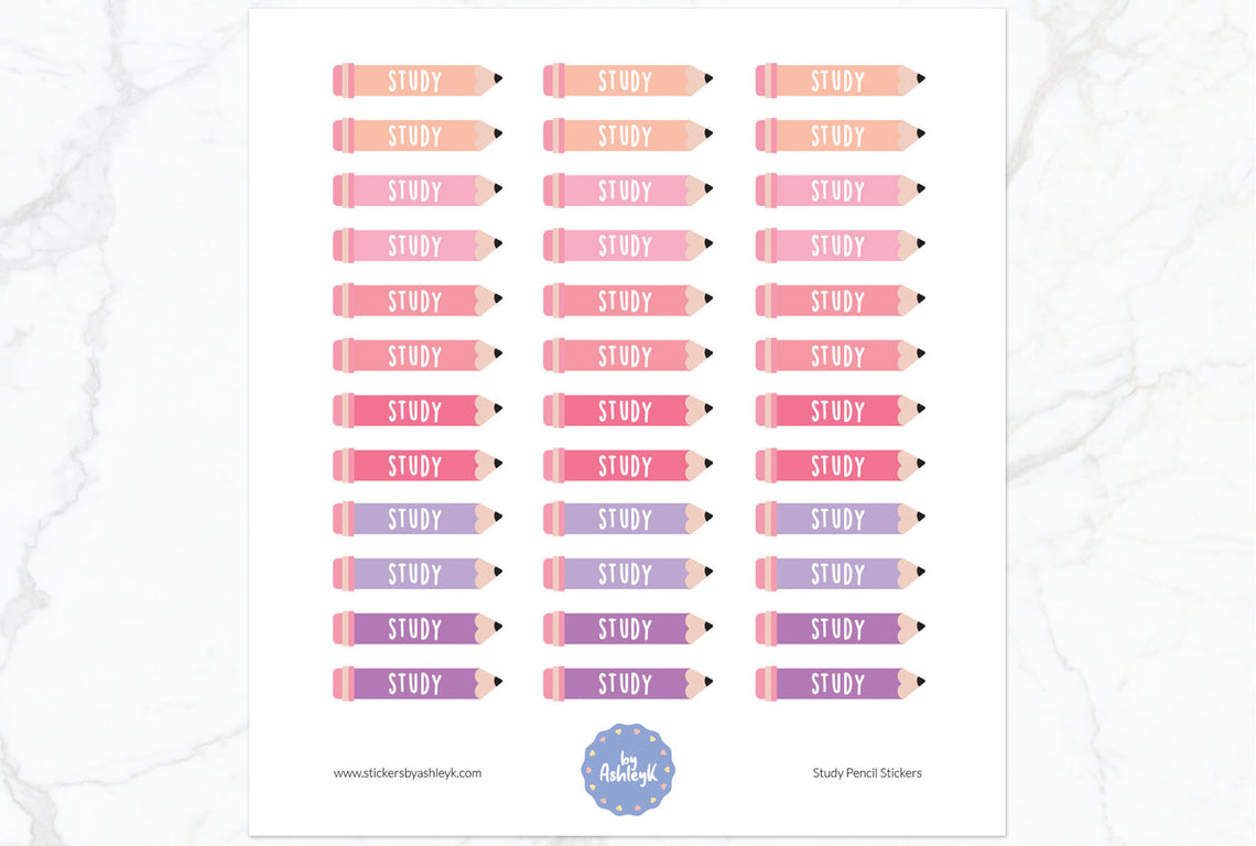 Study Pencil Planner Stickers - Raspberry