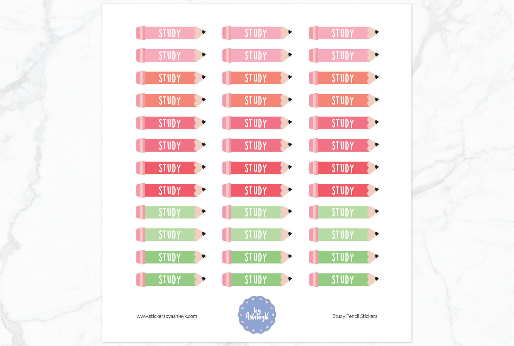 Study Pencil Planner Stickers - Strawberry