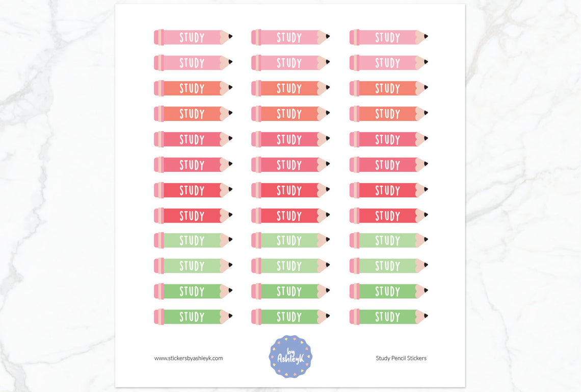 Study Pencil Planner Stickers - Strawberry