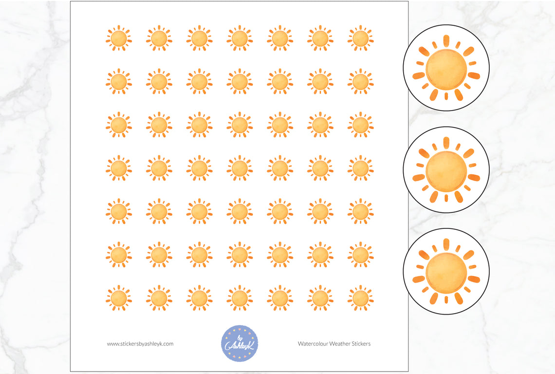 Sunny Watercolour Weather Planner Stickers