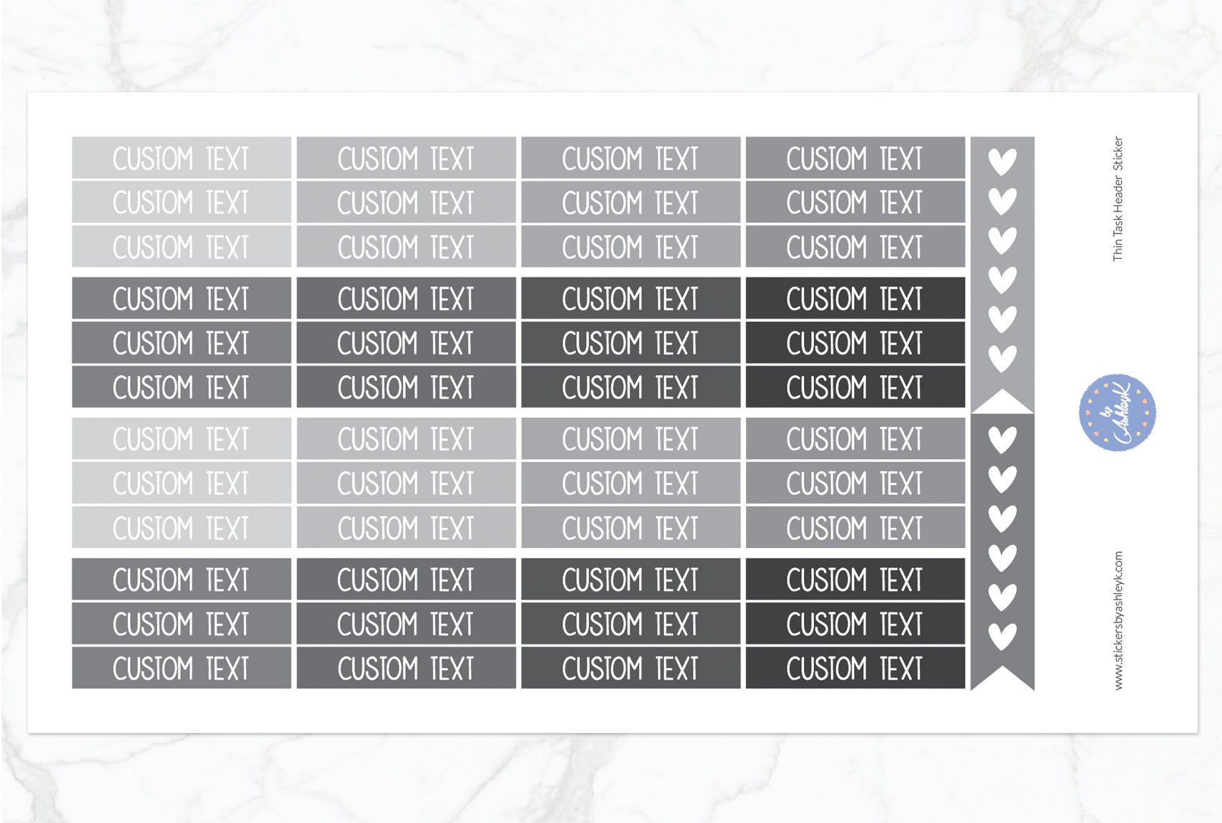 Thin Custom Header Stickers - Monochrome