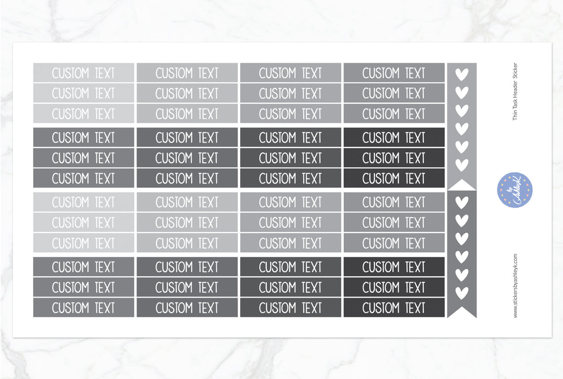 Thin Custom Header Stickers - Monochrome
