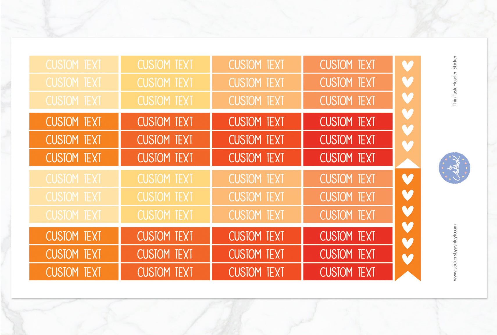 Thin Custom Header Stickers - Orange
