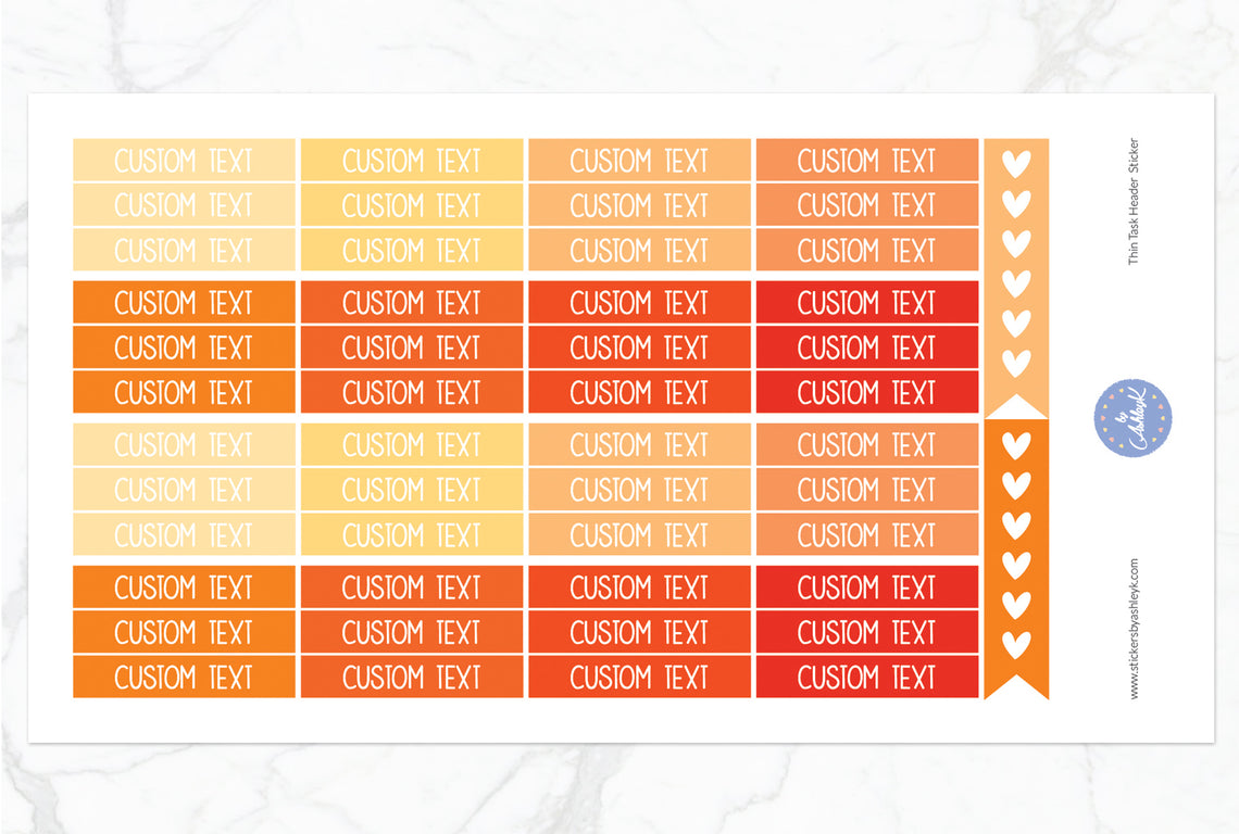 Thin Custom Header Stickers - Orange