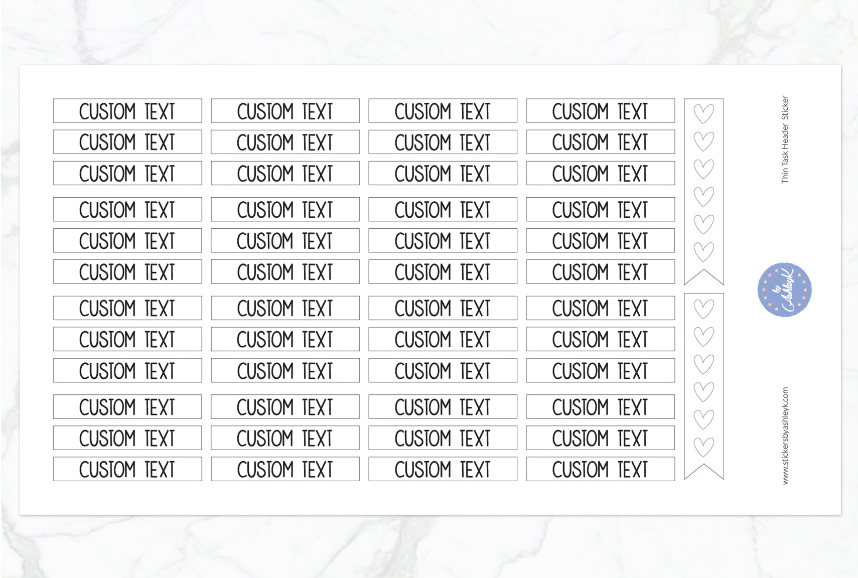 Thin Custom Header Stickers - White