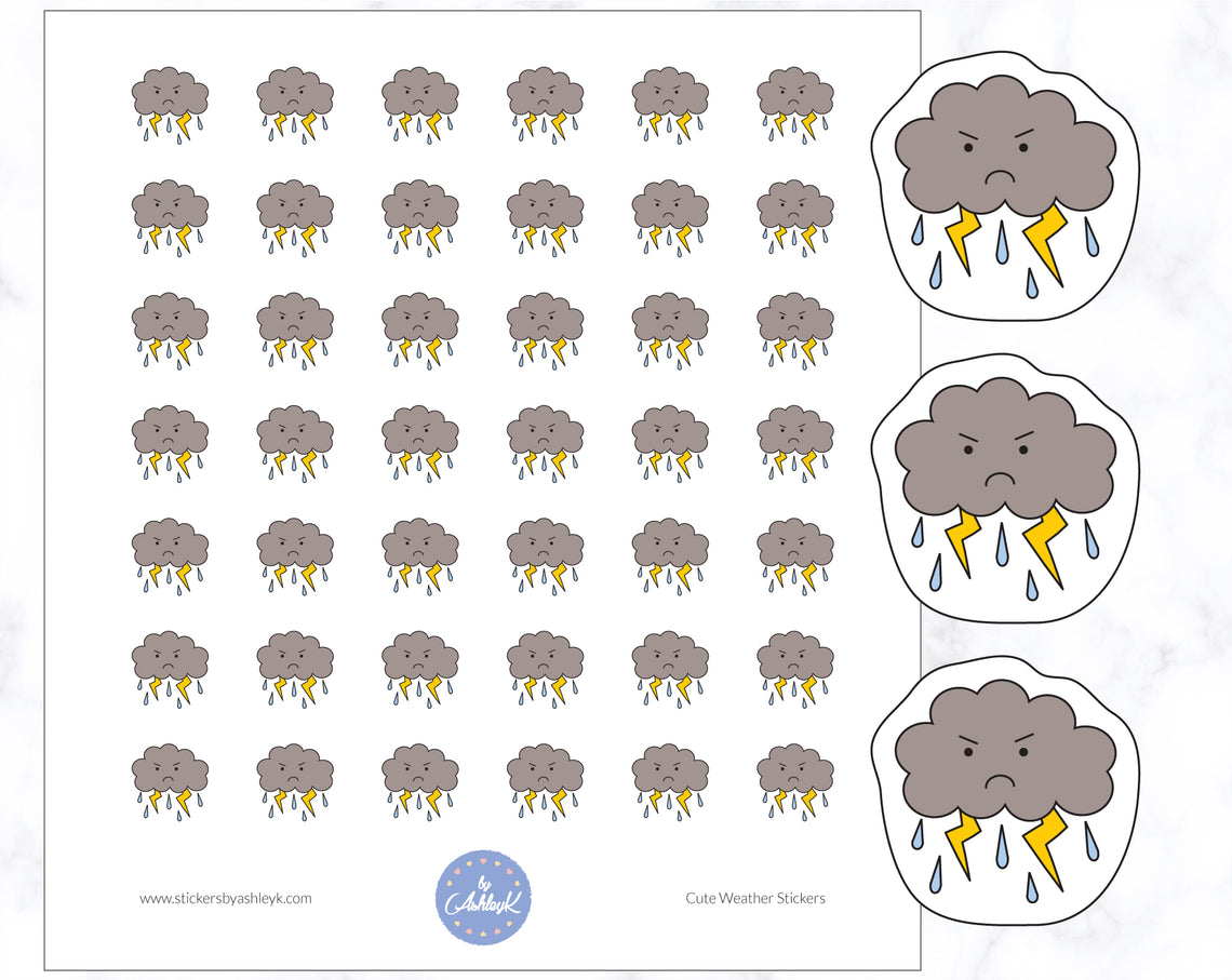 Thunder Storm Cute Weather Planner Stickers