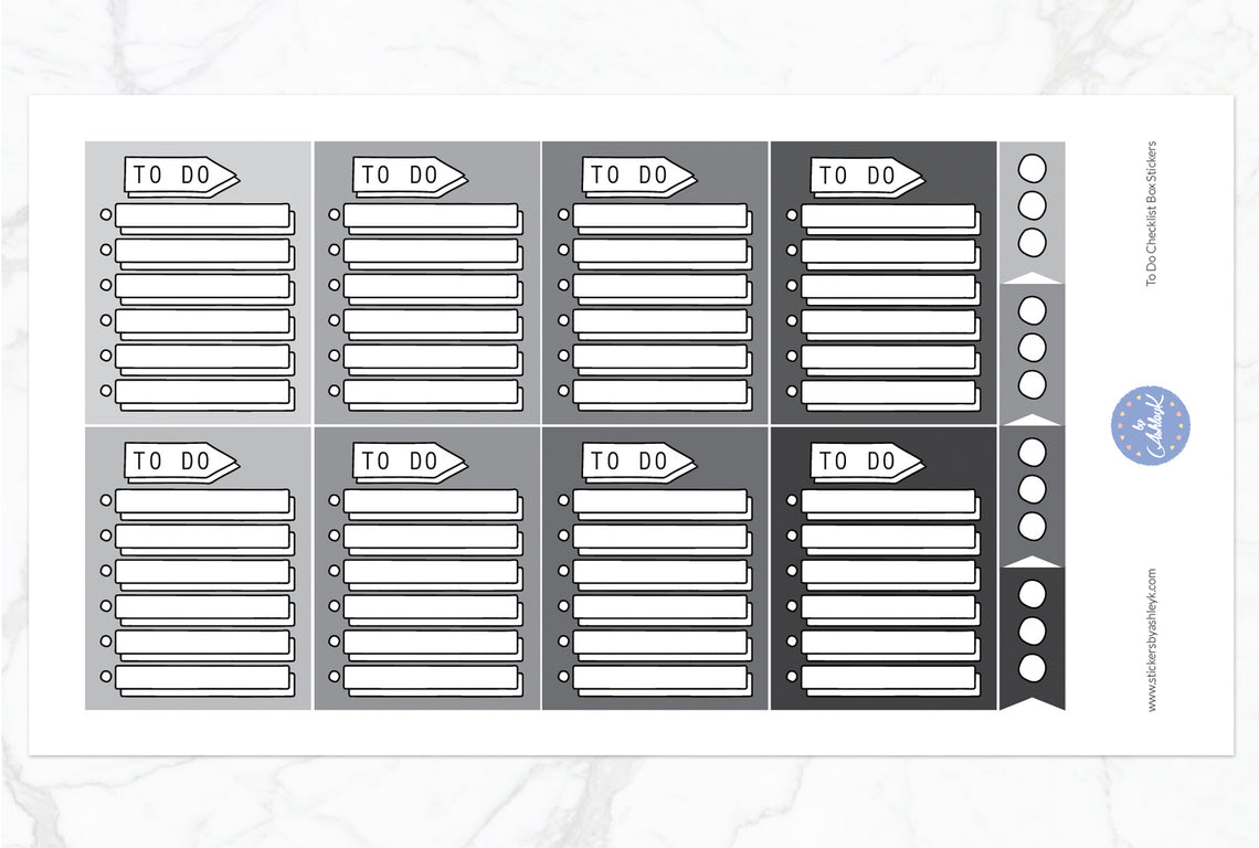 To Do Checklist Box Stickers - Monochrome
