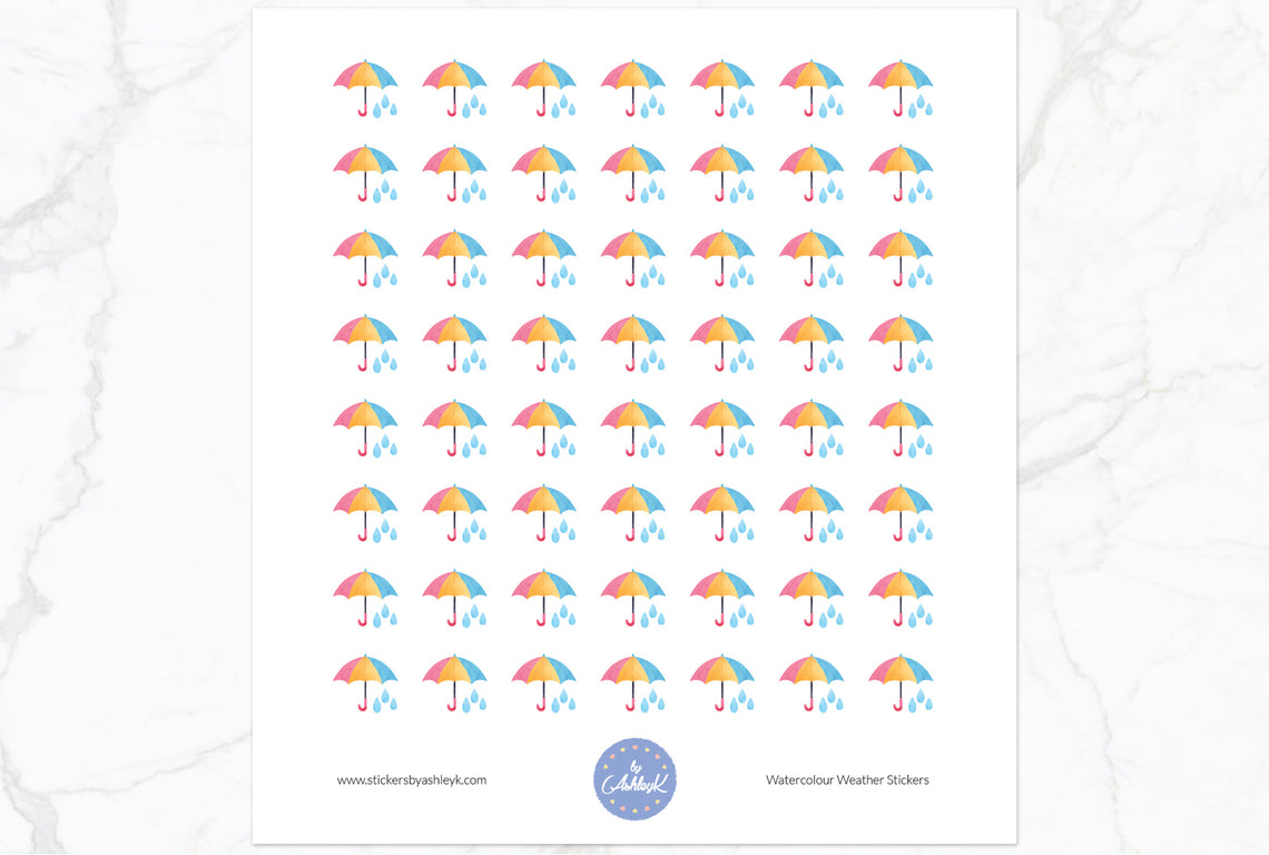 Umbrella Watercolour Weather Planner Stickers